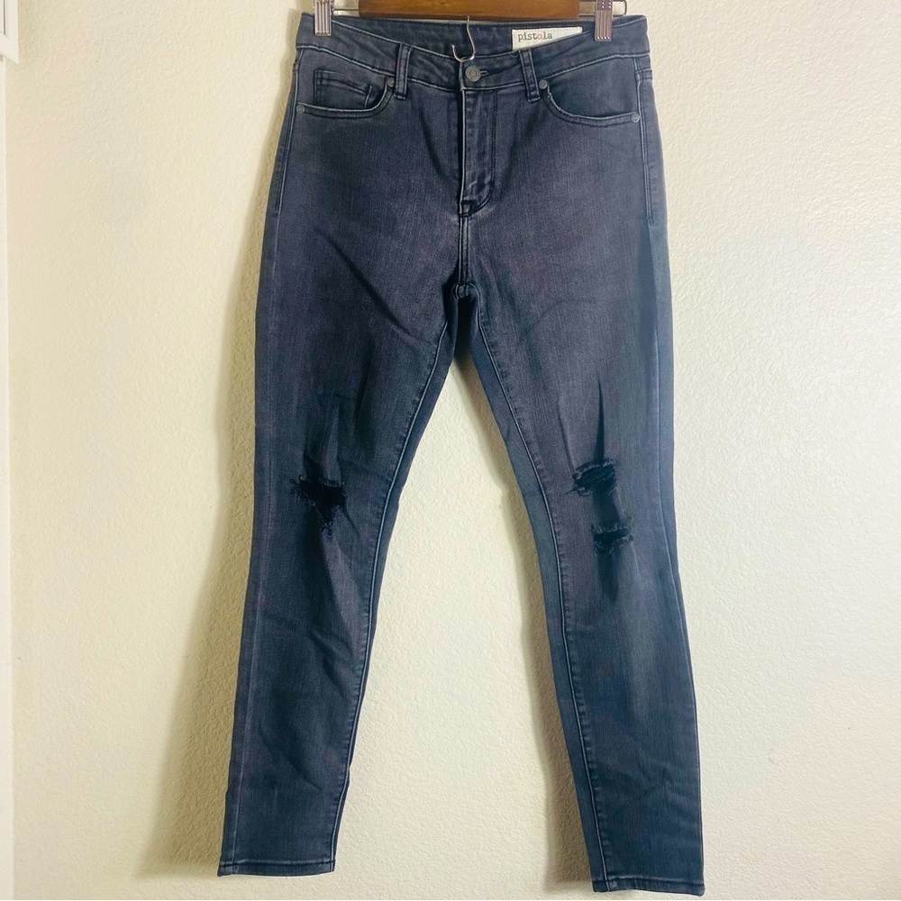 Pistola Women’s Gray, Distressed, Grungy,Goth, Stretchy Ankle Jeans Sz: 26